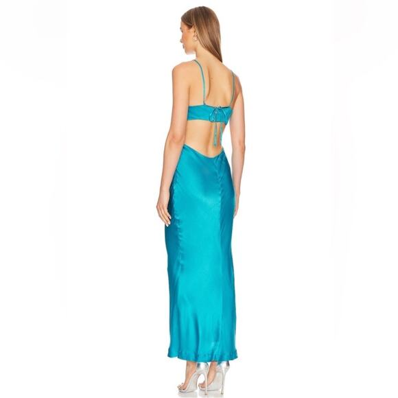 New NWT Bardot x Revolve Daring Satin Maxi Dress in Marine Blue - Picture 4 of 7